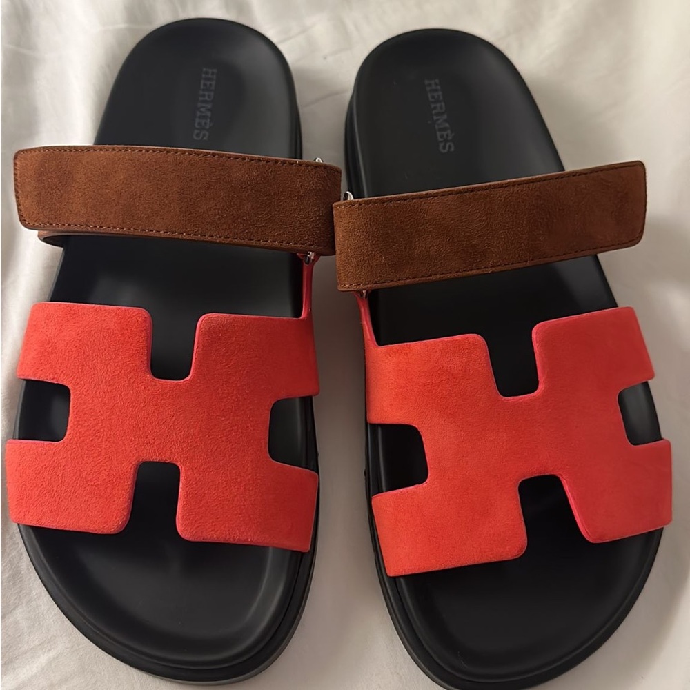 Hermes Authentic Suede Rouge Cinétique Chypre Sandals 38